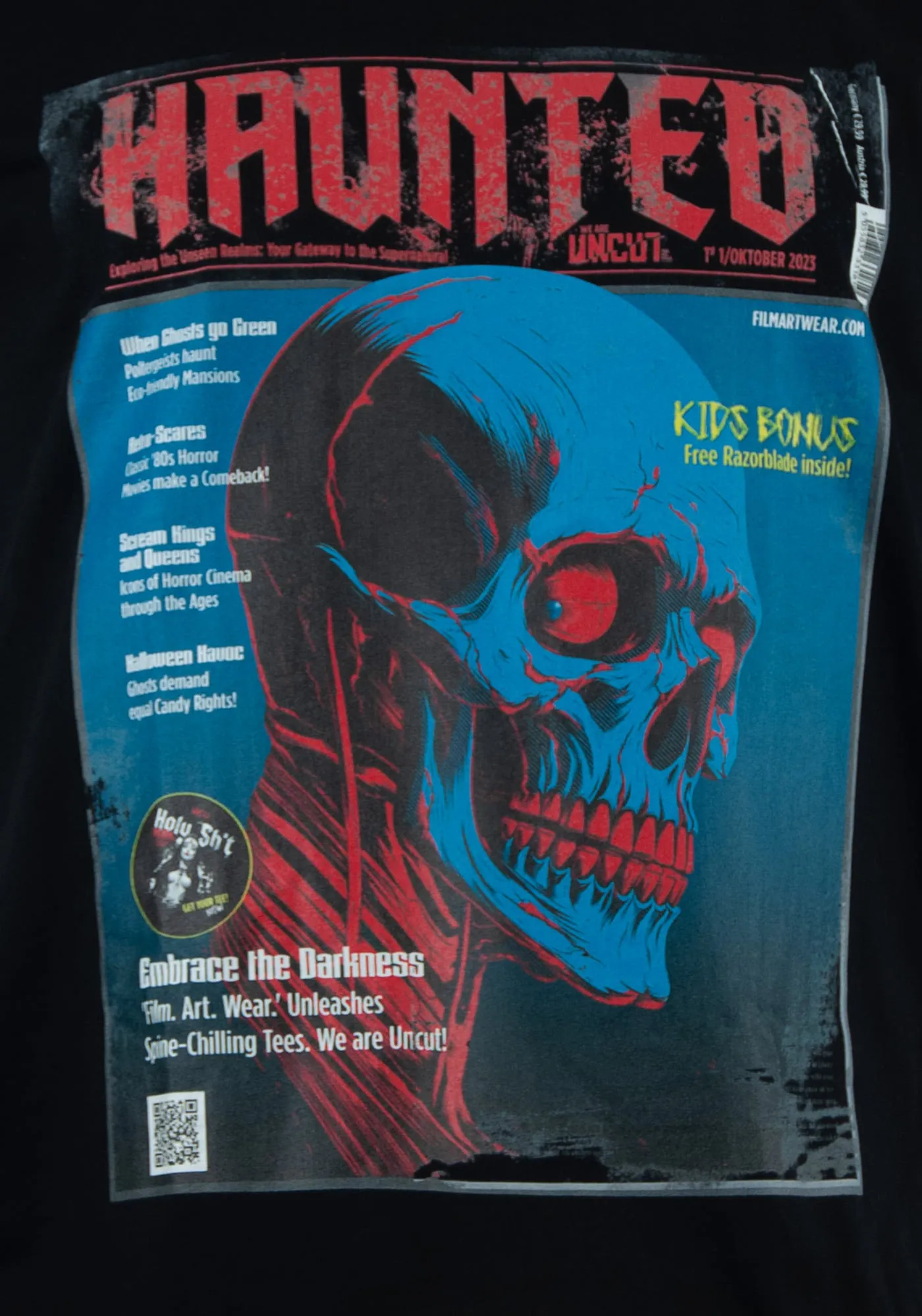 Closeup gruselshirts T-Shirt Frontprint des Haunted Magazin Covers