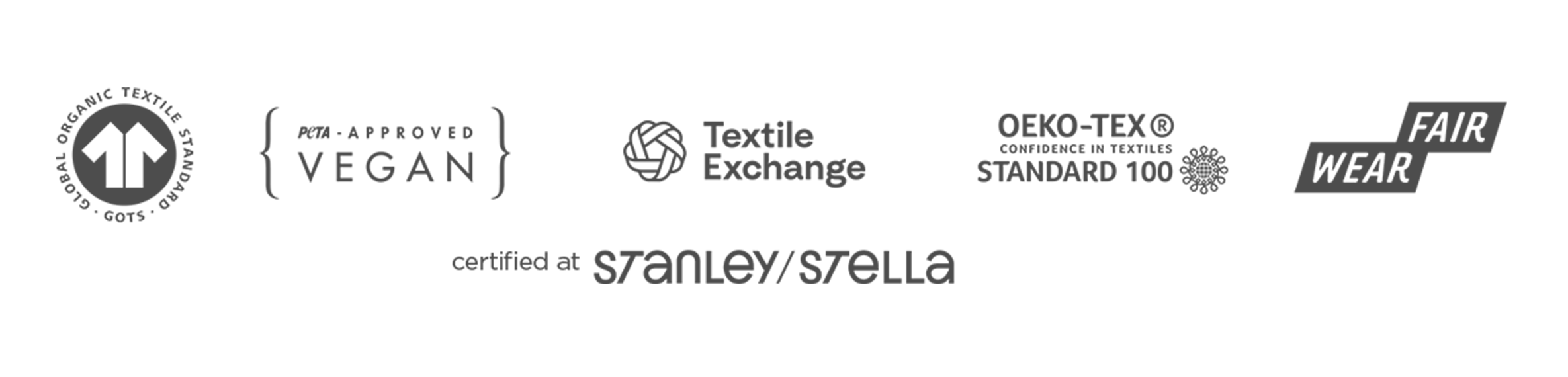 Gots zerifiziert peta approved vegan Textile Exchange Oeko Tex Standard 100 Fair Wear