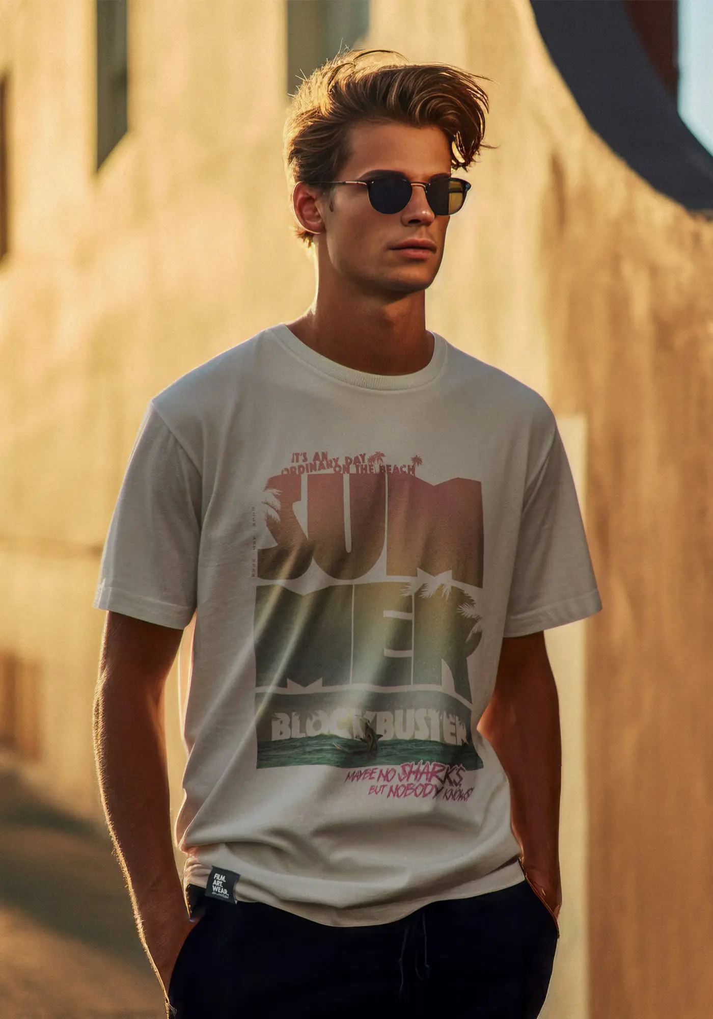 Jordan trägt das Summerblockbuster film fanshirts T-Shirt in natural raw Farbe