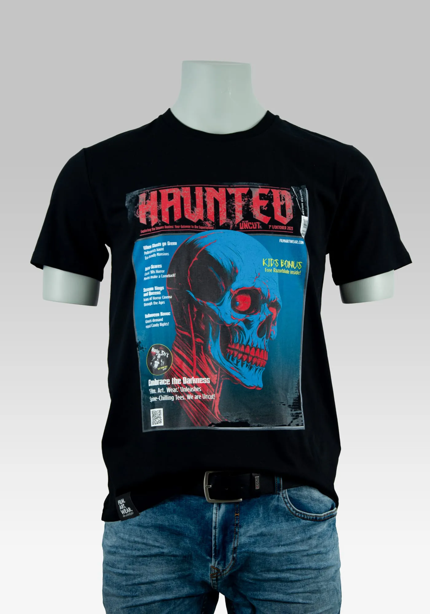 Gruselshirts Haunted Magazin Cover Print auf schwarzem T-Shirt
